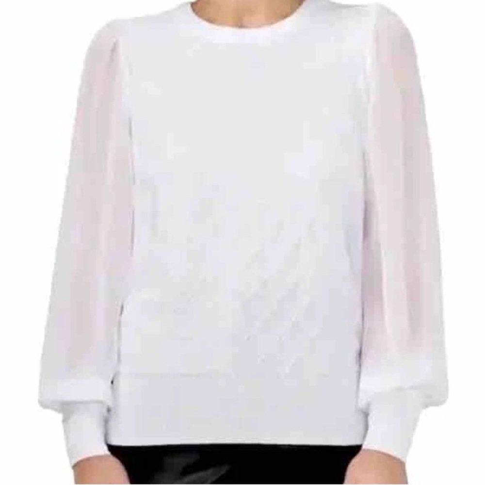 Halogen-Chiffon Sleeve Sweater-Women’s Size: Small-Color: Bright White- NEW!!